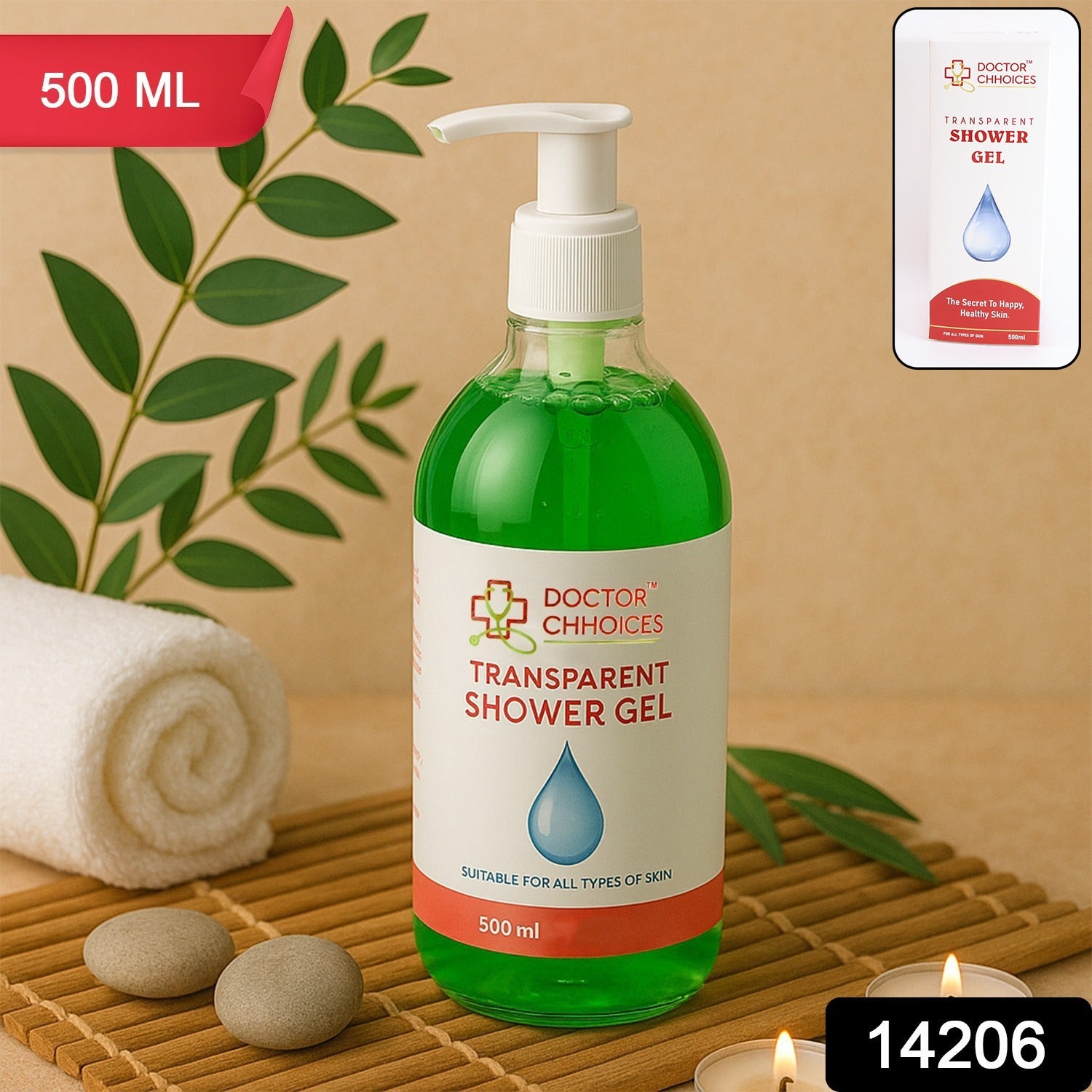 Doctor Chhoices  Choices Transparent Shower Gel  500ml Bottle With Pump Dispenser Doctor Chhoices  Choices Transparent Shower Gel  500ml Bottle With Pump Dispenser